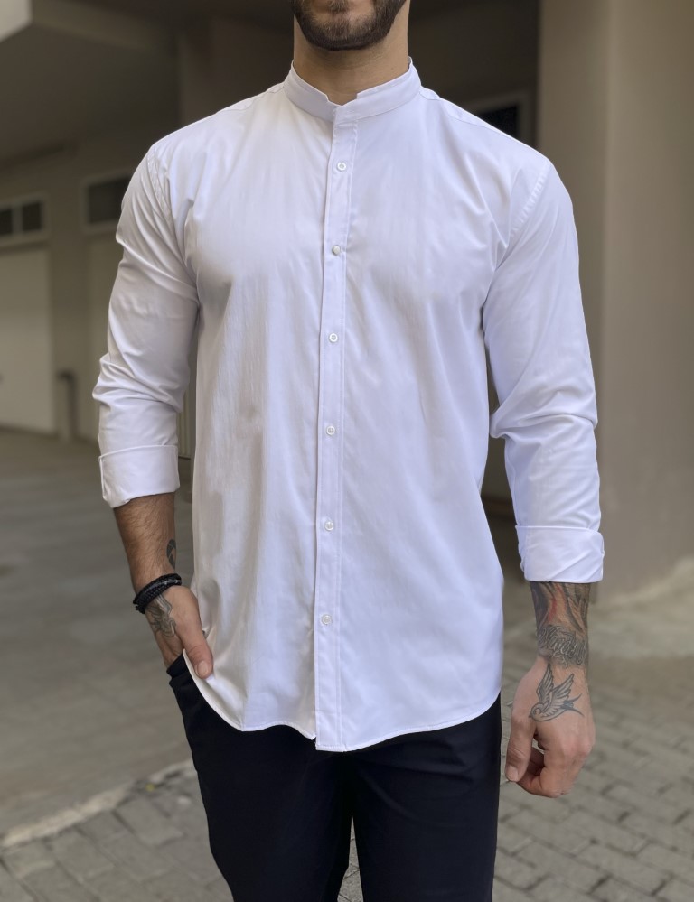 Ben Tailor Ben Tailor ανδρικό λευκό πουκάμισο με μάο γιακά 0589W